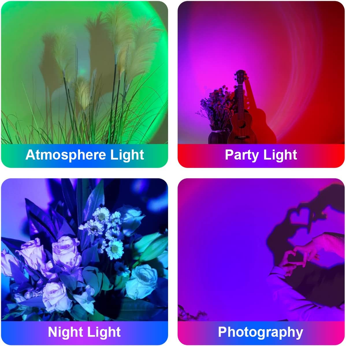 JORETLE Sunset Lamp Projection Lamp USB Sunset Projector Lamp Night Light, 16 Colors 180 Degree Rotation Color Changing Projection Light for Photography, Bedroom, Living Room, Party - Image 6